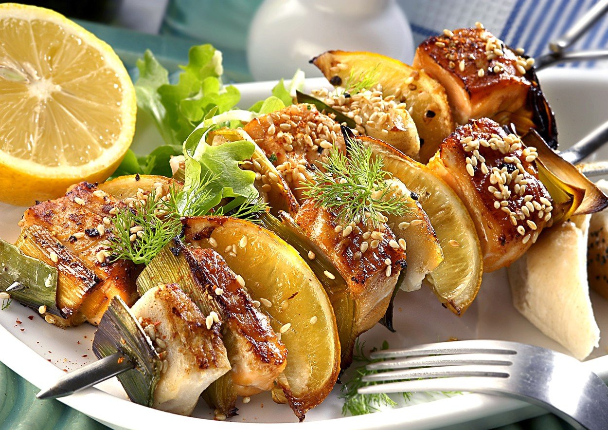 Fish Skewers with Leek and Lemon